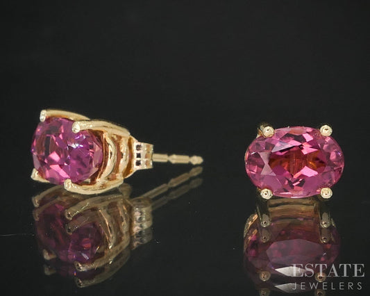 14k Yellow Gold Oval Natural Pink Tourmaline Stud Earrings i19544b
