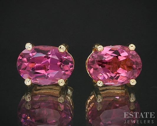 14k Yellow Gold Oval Natural Pink Tourmaline Stud Earrings i19544b