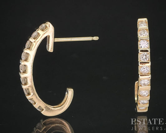 14k Yellow Gold Round Natural .33ctw Diamond J-Hoop Ladies Earrings 2.3g i19545b