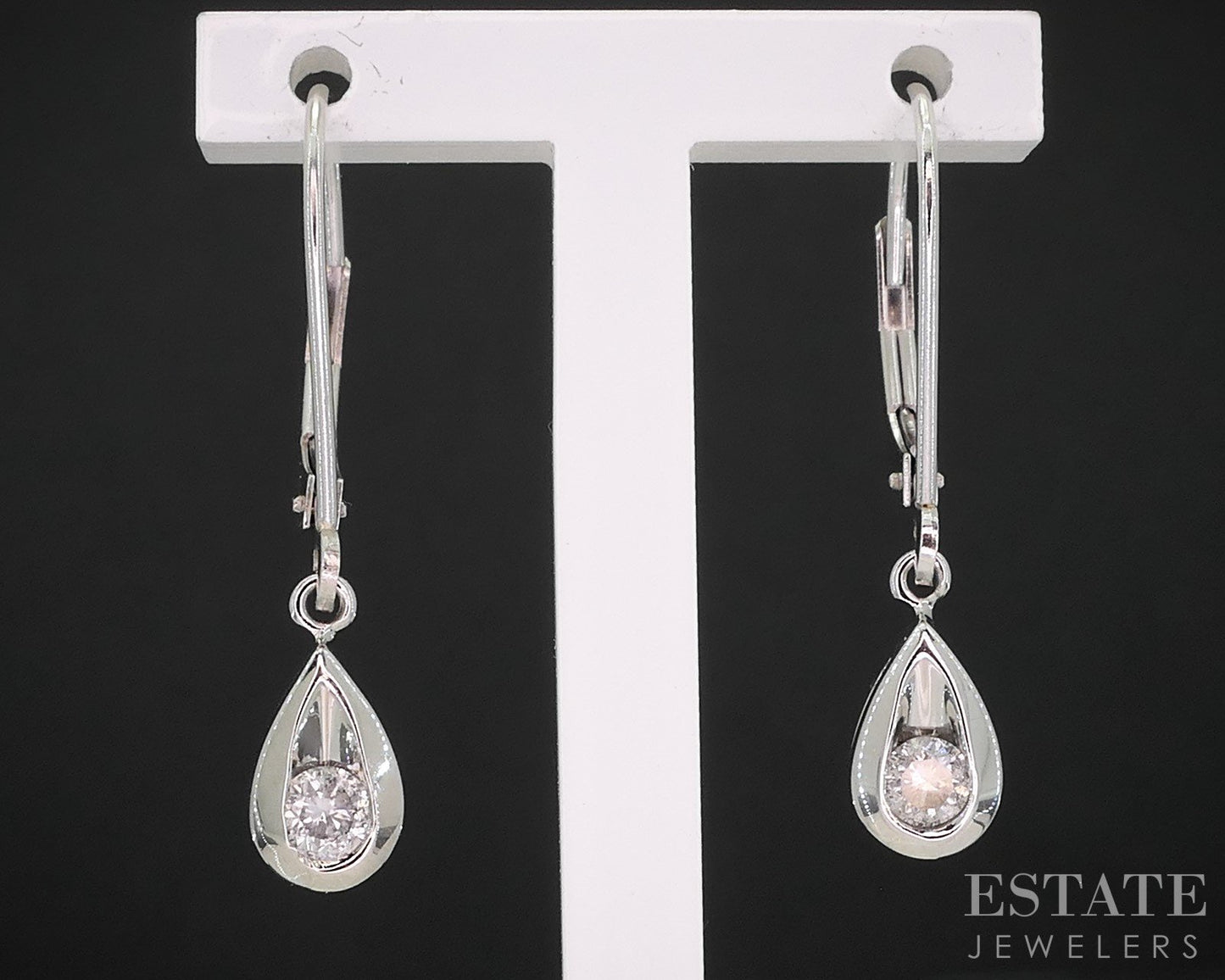 14k White Gold Natural .28ctw Diamond Tear Drop Dangle Earrings 2g i19557b