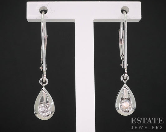 14k White Gold Natural .28ctw Diamond Tear Drop Dangle Earrings 2g i19557b