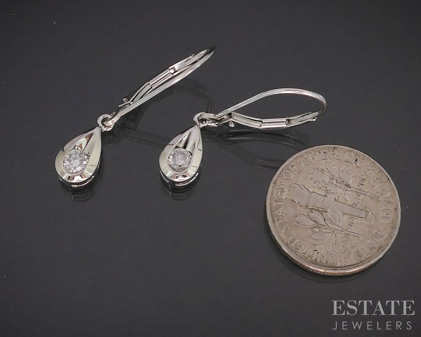 14k White Gold Natural .28ctw Diamond Tear Drop Dangle Earrings 2g i19557b