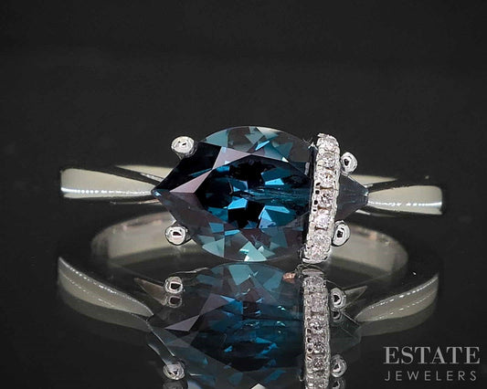 14k White Gold Marquise Chatham Alexandrite & Diamond Ladies Ring 3g i19555b