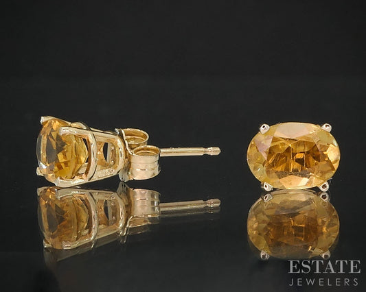 14k Yellow Gold Oval Natural Citrine Stud Earrings i19552b
