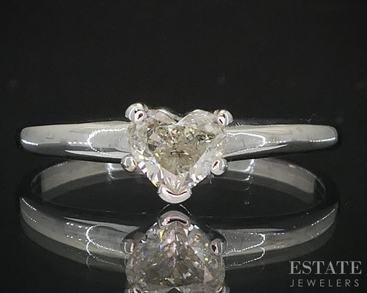 14k White Gold Heart Natural .30ct Diamond Solitaire Engagement Ring 1.6g i19535