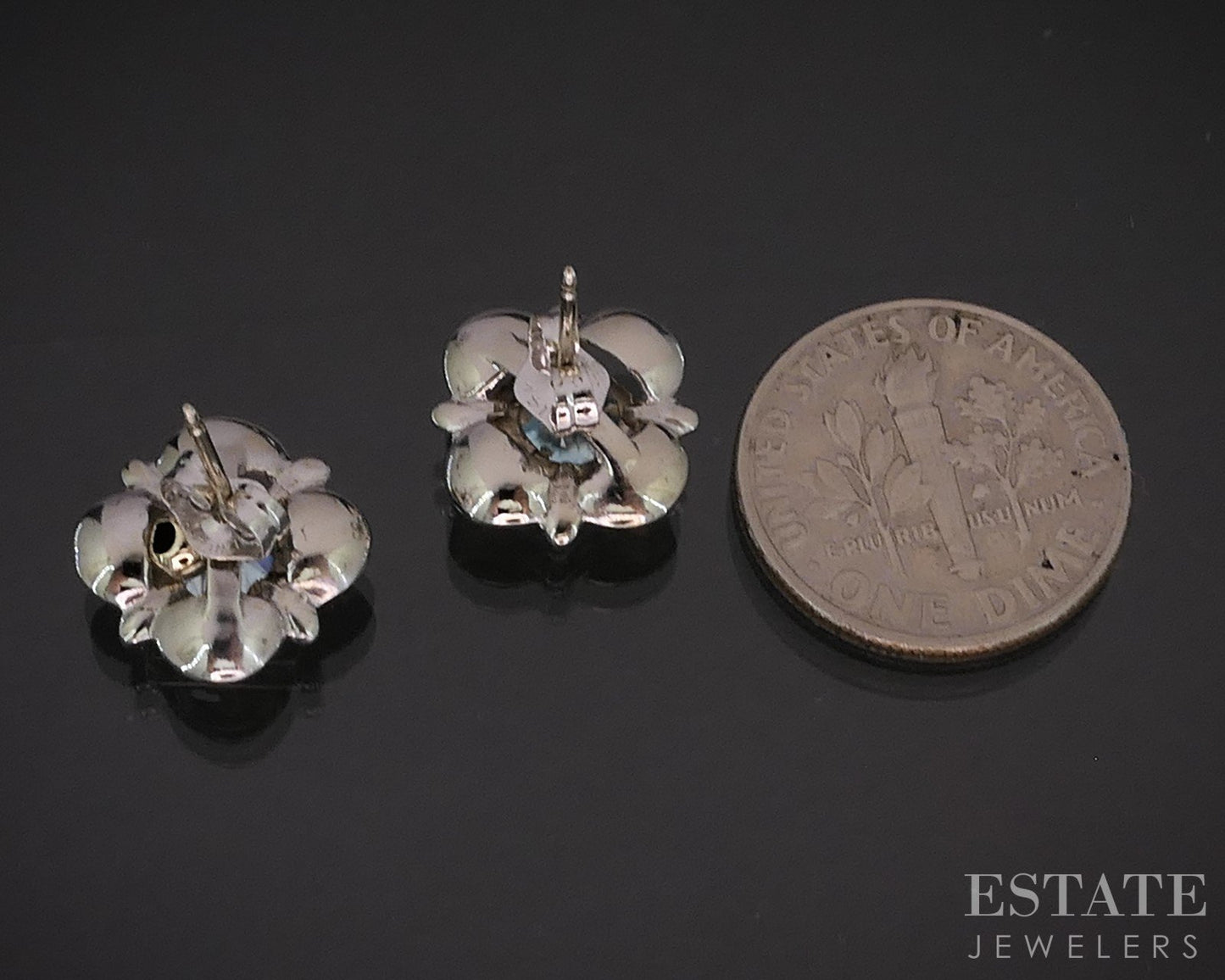 Vintage 14k White Gold Natural Blue Zircon Ladies Stud Earrings 3.0g i19575