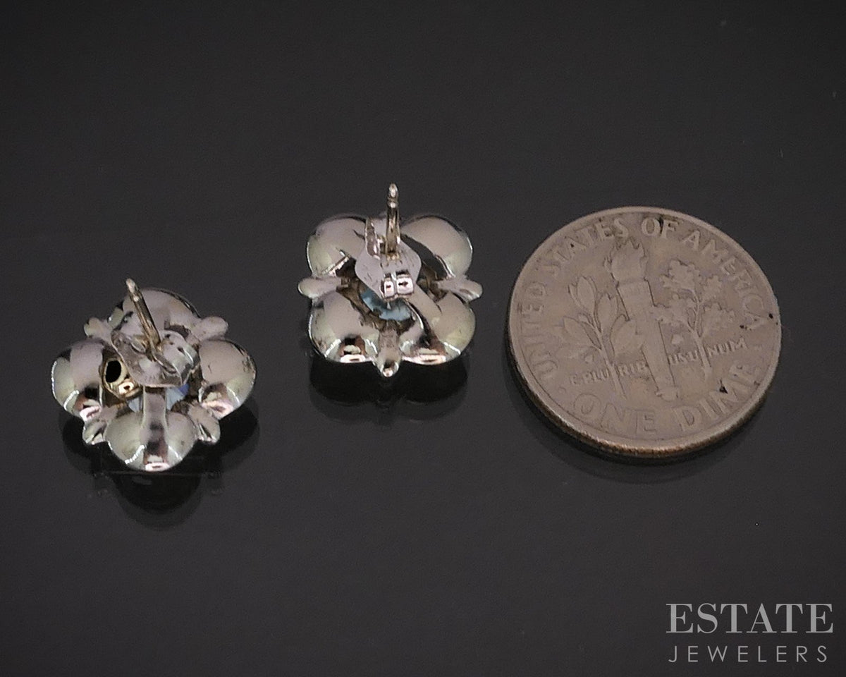 Vintage 14k White Gold Natural Blue Zircon Ladies Stud Earrings 3.0g p85273