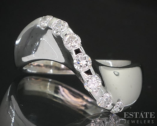 14k White Gold Natural .25ctw Diamond Free Form Ladies Band Ring 3.6g i19570