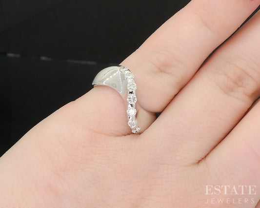 14k White Gold Natural .25ctw Diamond Free Form Ladies Band Ring 3.6g i19570