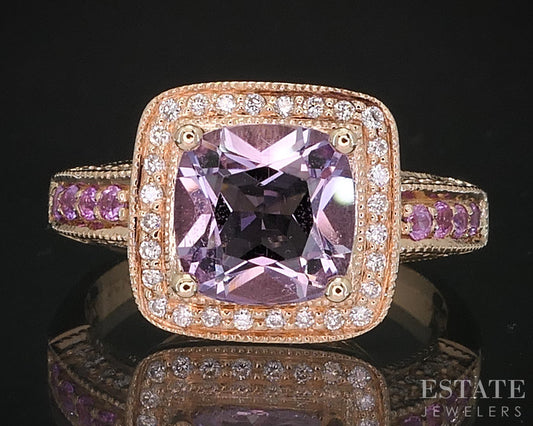 14k Strawberry Gold LeVian Natural Amethyst Sapphire & Diamond Ring 6.1g i19571