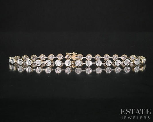 14k Two Tone Gold Round Natural .16ctw Diamond Tennis Bracelet 6g 7.25"L i19569