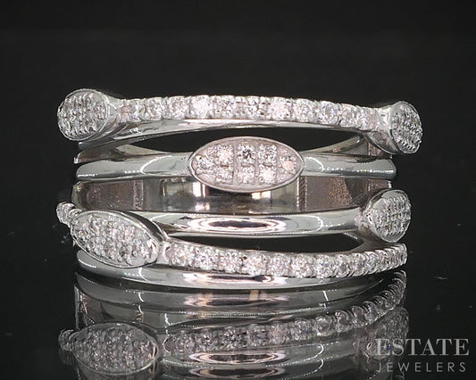 14k White Gold Natural .25ctw Diamond Crossover Open Band Ring 8.6g i19573