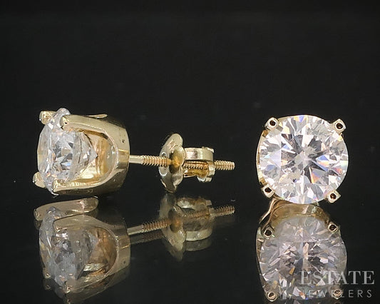 14k Yellow Gold Round Natural 1.75ctw Diamond Screw Back Earrings i19576