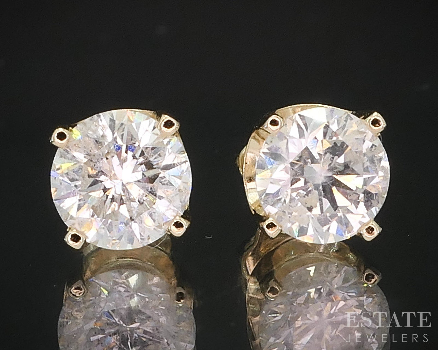 14k Yellow Gold Round Natural 1.75ctw Diamond Screw Back Earrings i19576