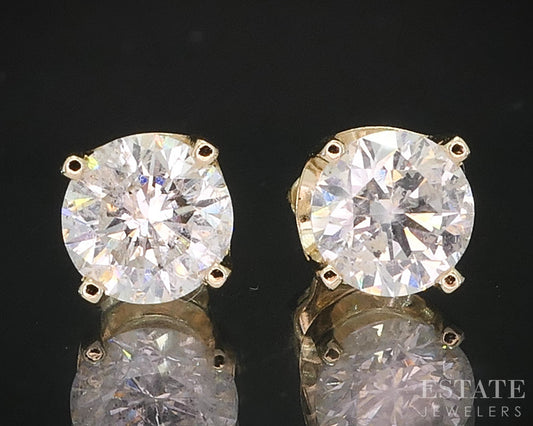 14k Yellow Gold Round Natural 1.75ctw Diamond Screw Back Earrings i19576