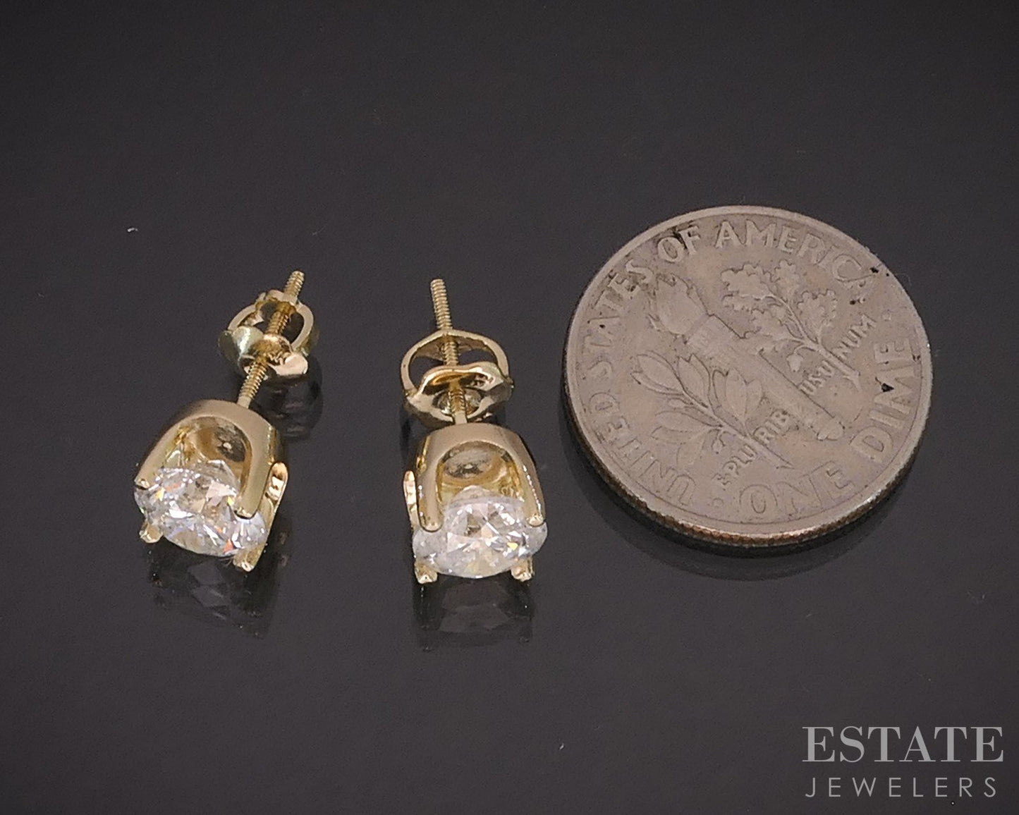 14k Yellow Gold Round Natural 1.75ctw Diamond Screw Back Earrings i19576