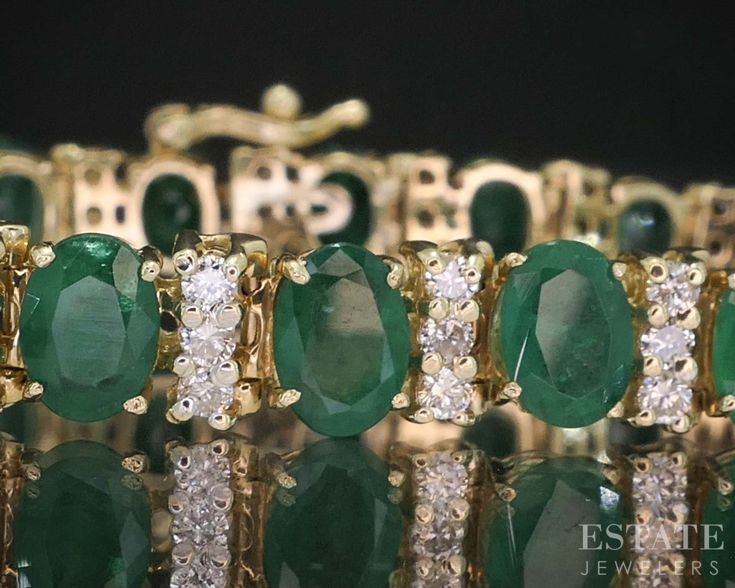 14k Yellow Gold Natural Emerald & Diamond Tennis Bracelet 19.5g 8"L i19588b