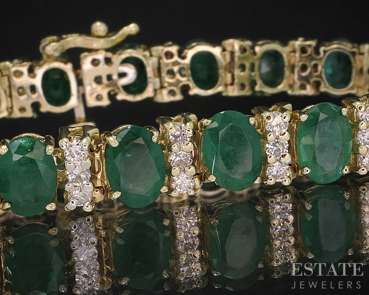 14k Yellow Gold Natural Emerald & Diamond Tennis Bracelet 19.5g 8"L i19588b