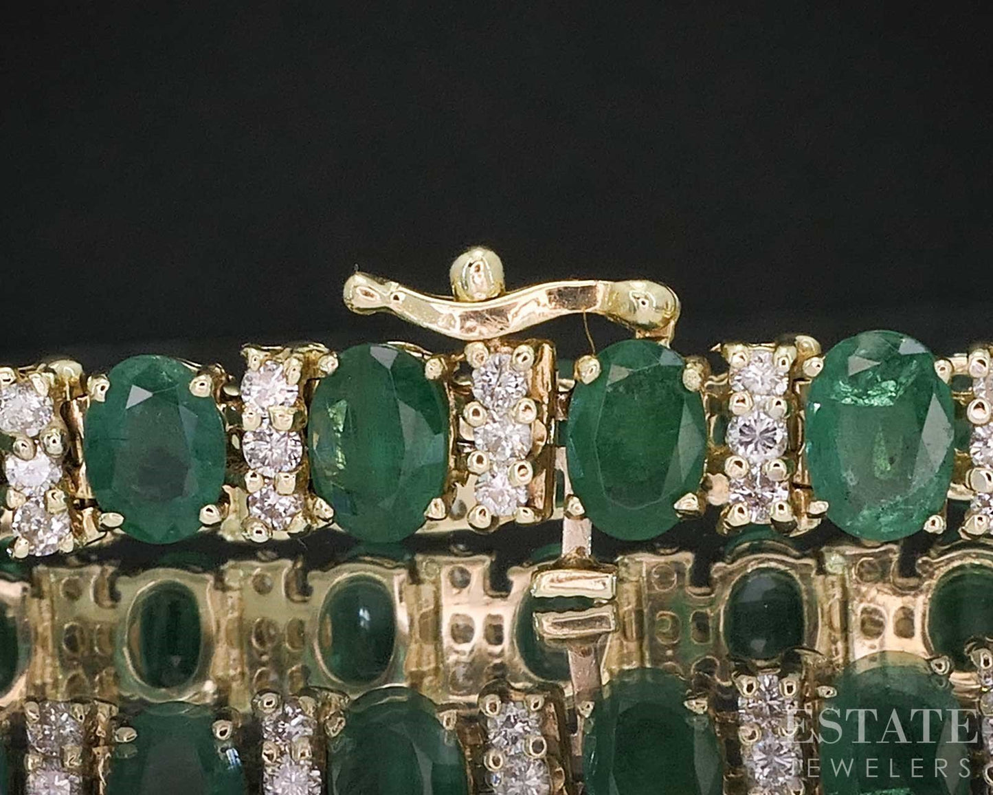 14k Yellow Gold Natural Emerald & Diamond Tennis Bracelet 19.5g 8"L i19588b