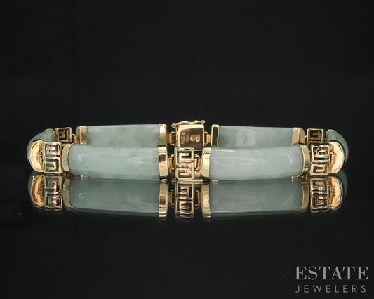 14k Yellow Gold Natural Green Jade Link Ladies Bracelet 15.2g 7.25"L i19605b
