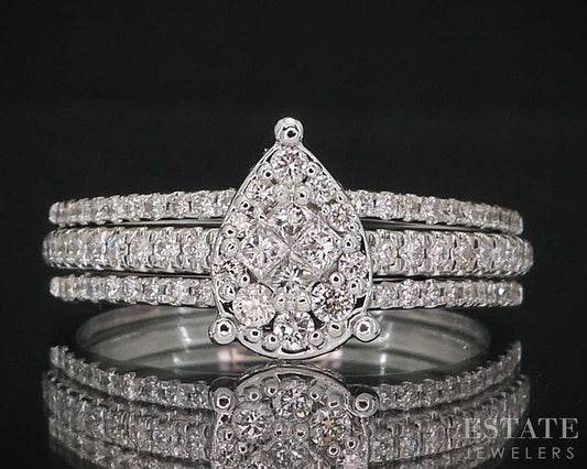 14k White Gold Pear Natural .50ctw Diamond Cluster Wedding Set 3.2g i19607b