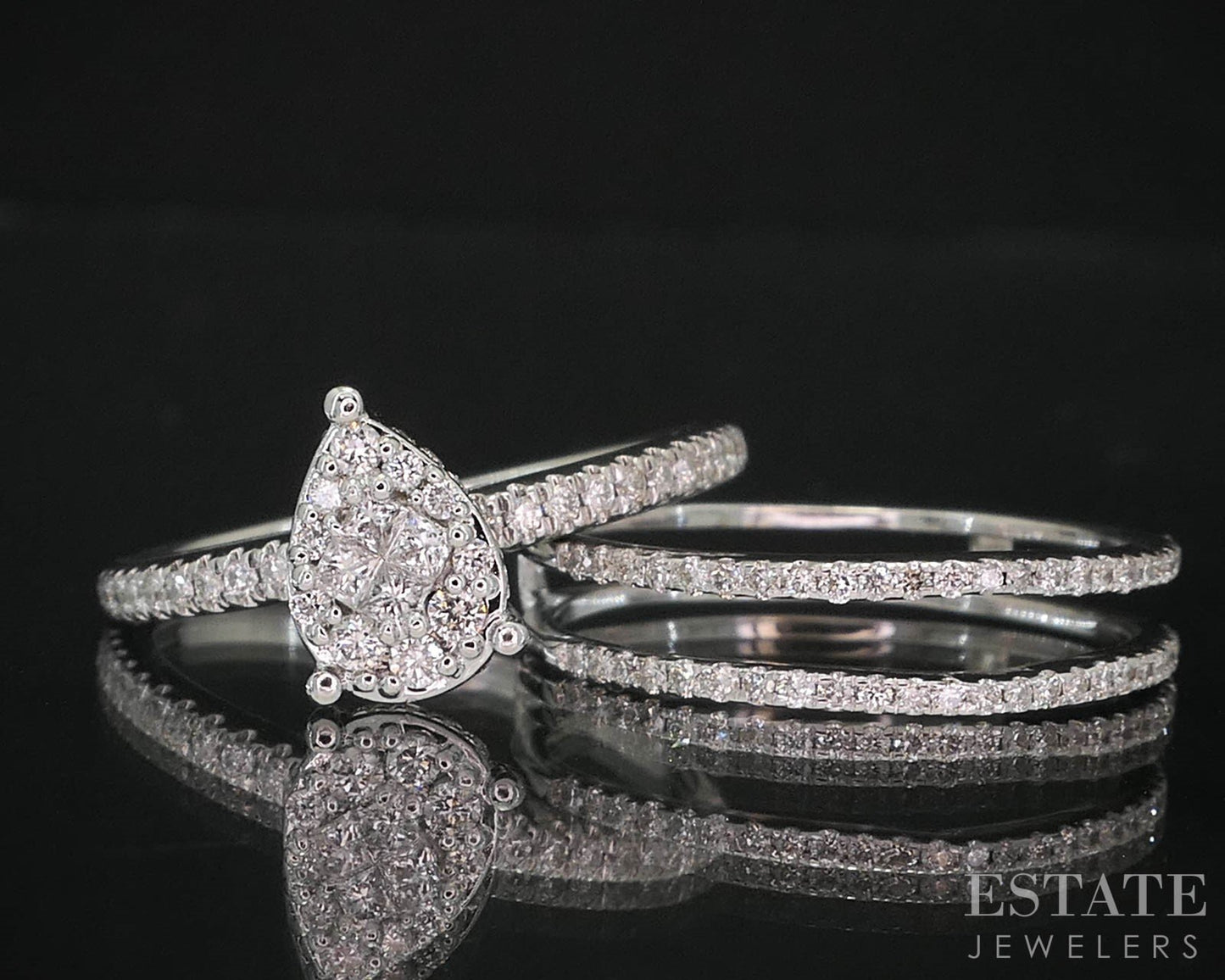 14k White Gold Pear Natural .50ctw Diamond Cluster Wedding Set 3.2g i19607b