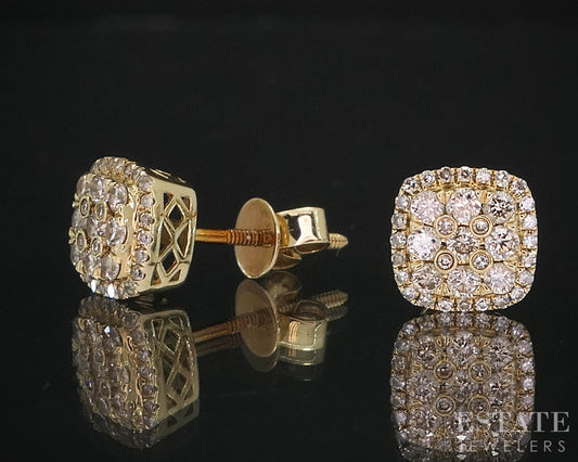 10k Yellow Gold Round Natural .30ctw Diamond Cluster Stud Earrings 1.5g i19595b