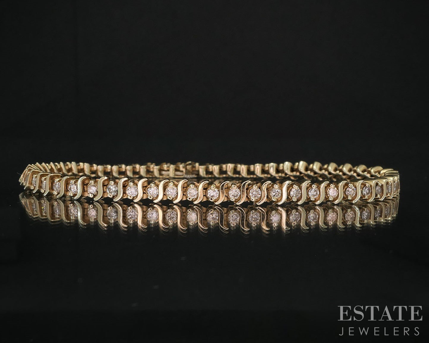 14k Yellow Gold Natural 1.4ctw Diamond S-Link Tennis Bracelet 14g 8.25"L i19603b