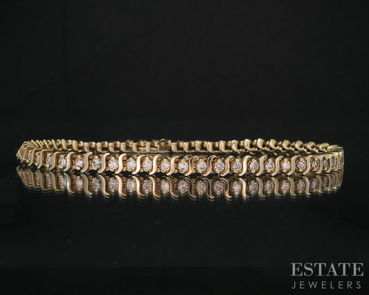 14k Yellow Gold Natural 1.4ctw Diamond S-Link Tennis Bracelet 14g 8.25"L i19603b
