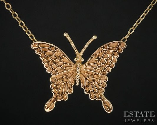 14k Yellow Gold Butterfly Ladies Necklace 1.6g 16.5"L i19598b
