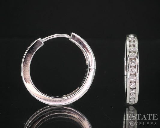 14k White Gold Natural .36ctw Diamond Hinged Hoop Earrings 6.3g i19596b