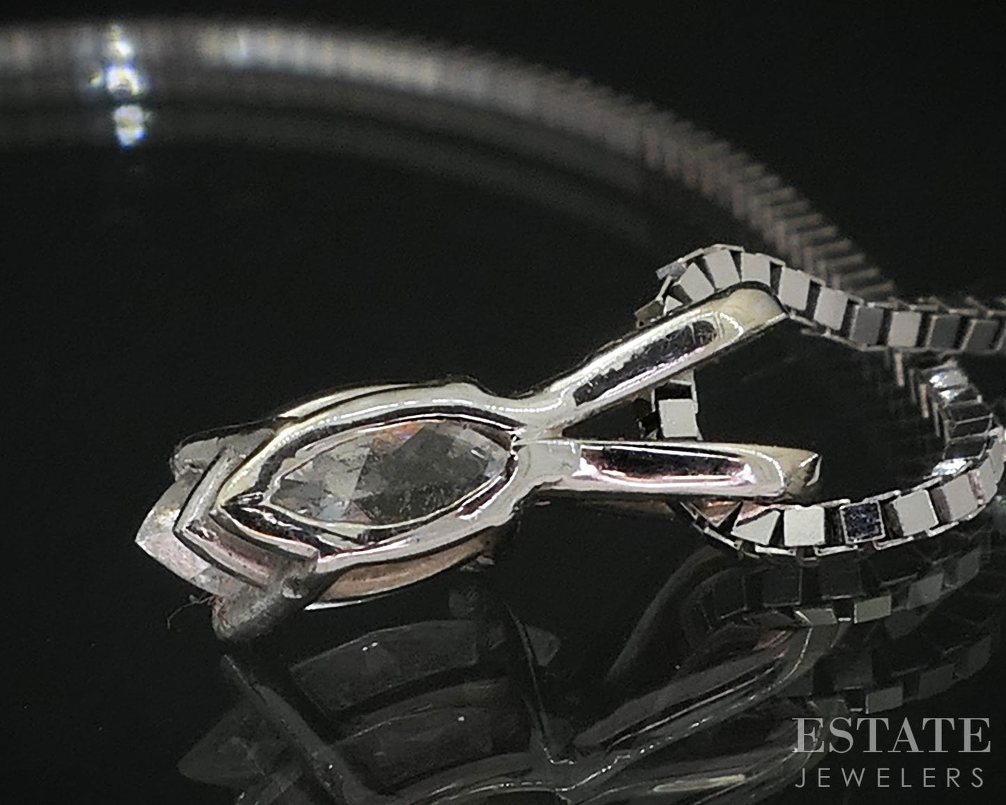 14k White Gold Marquise .12ct Diamond Solitaire Necklace 2.5g 18"L i19591b