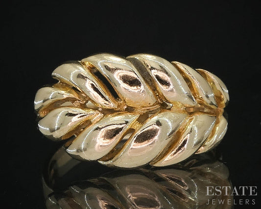 Vintage 14k Yellow Gold Puffy Leaf Ladies Band Ring 4.3g i19610b