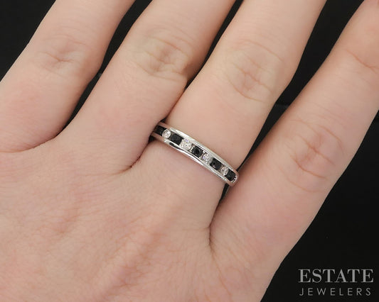 14k White Gold Natural Blue Sapphire & Diamond Ladies Band Ring 2.9g i19608b