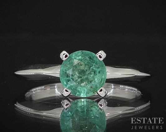 14k White Gold IGI Round Natural .64ct Emerald Solitaire Ring 2.8g i19611b