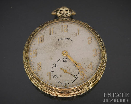 Antique Gold Filled Illinois 405 Art Deco 17j Pocket Watch i19619