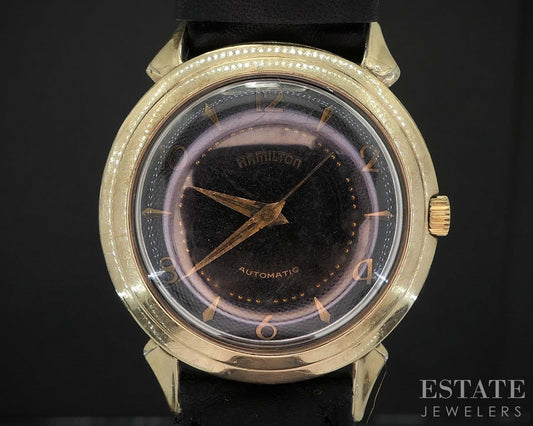 Vintage Hamilton Gold Filled Automatic Black Honeycomb Dial Mens Watch i19622