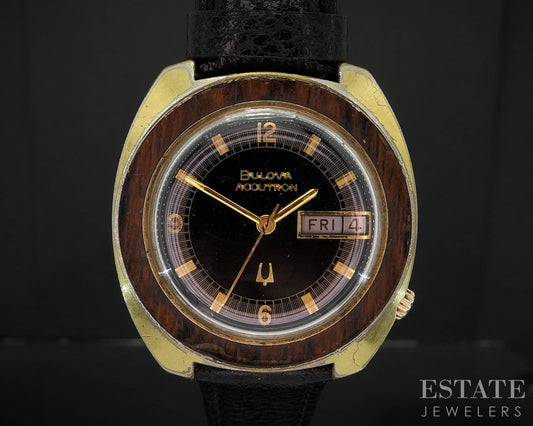 Vintage 1973 Bulova Accutron Day Date Woody Mens Watch i19613