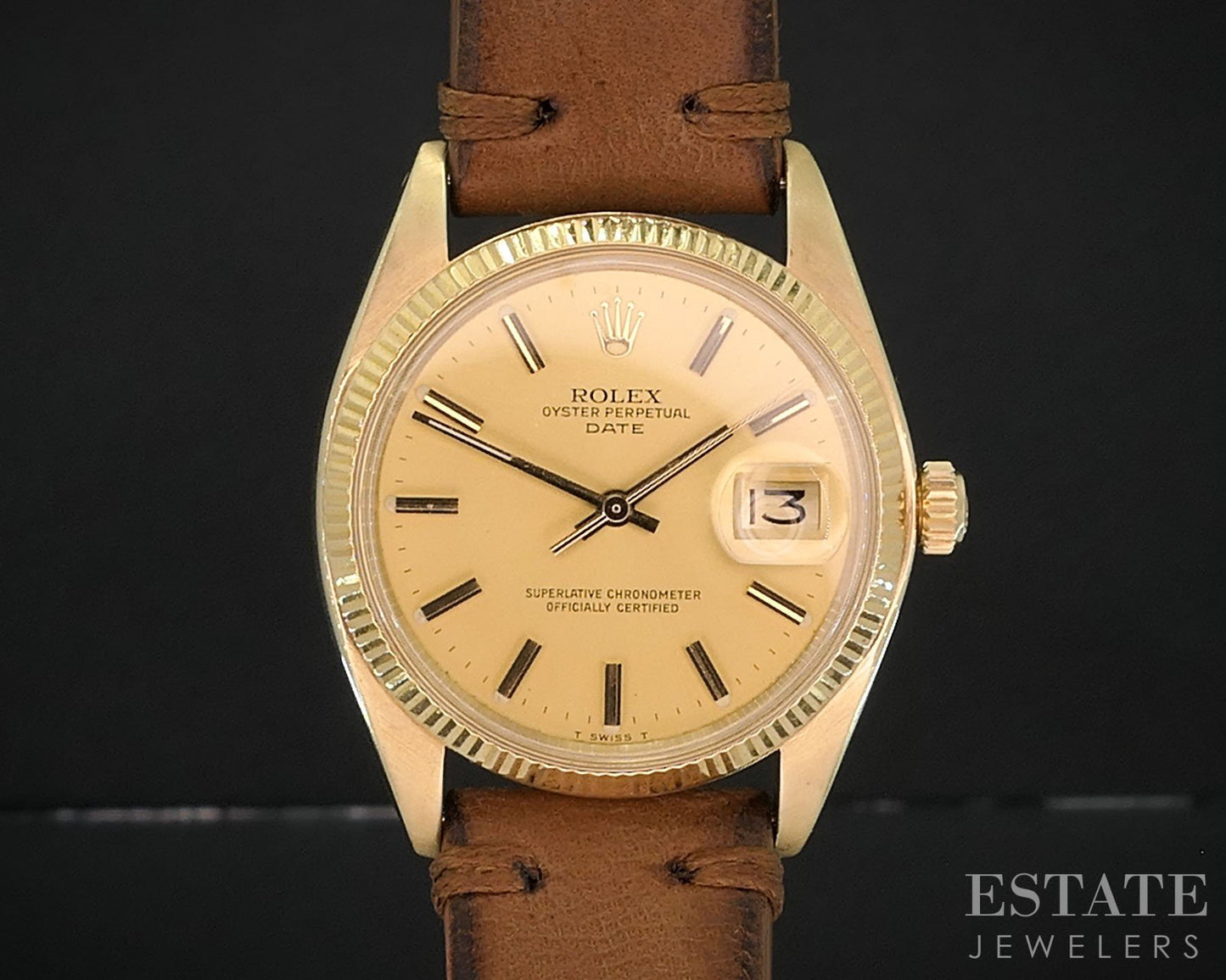 1979 Rolex Oyster Perpetual Date 14k Yellow Gold 1500 Mens Watch i19621