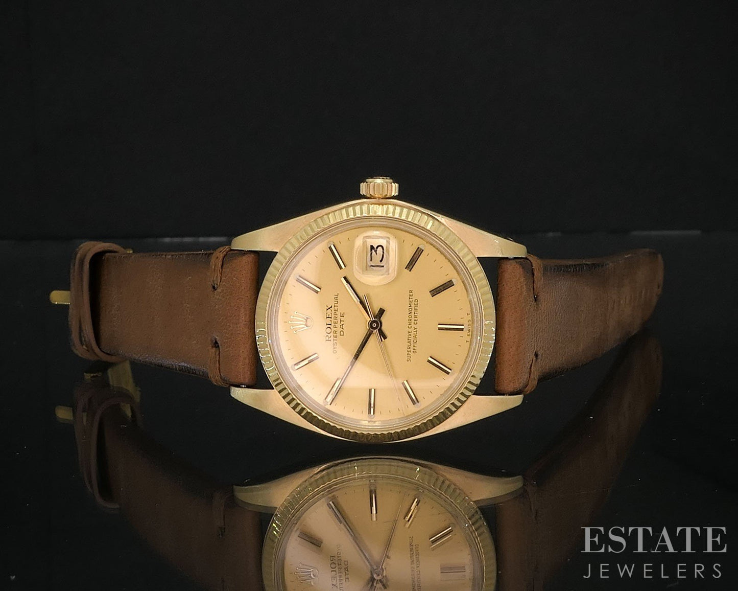 1979 Rolex Oyster Perpetual Date 14k Yellow Gold 1500 Mens Watch i19621