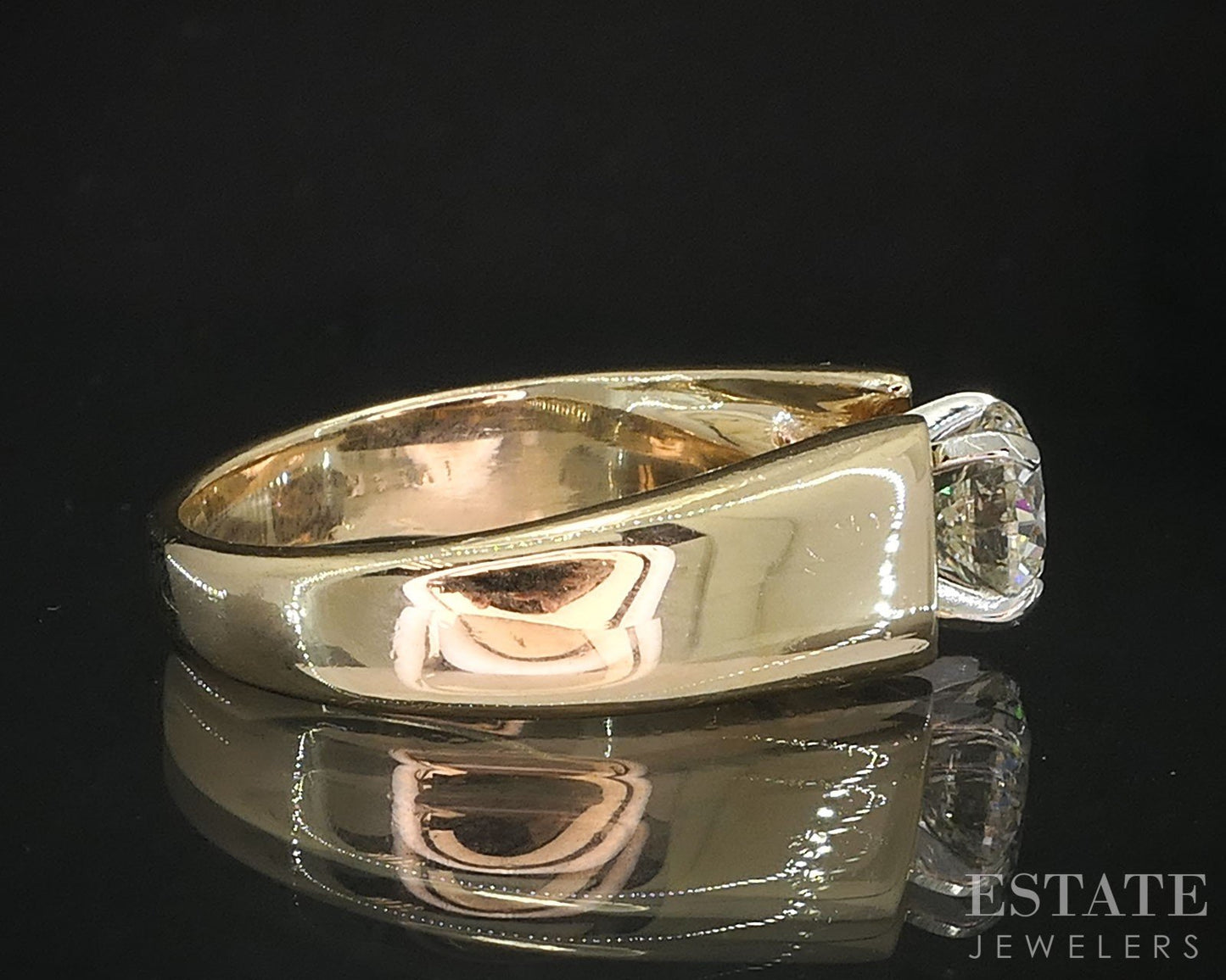 14k Yellow Gold Round Natural .85ct Diamond Solitaire Engagement Ring 7g i19644
