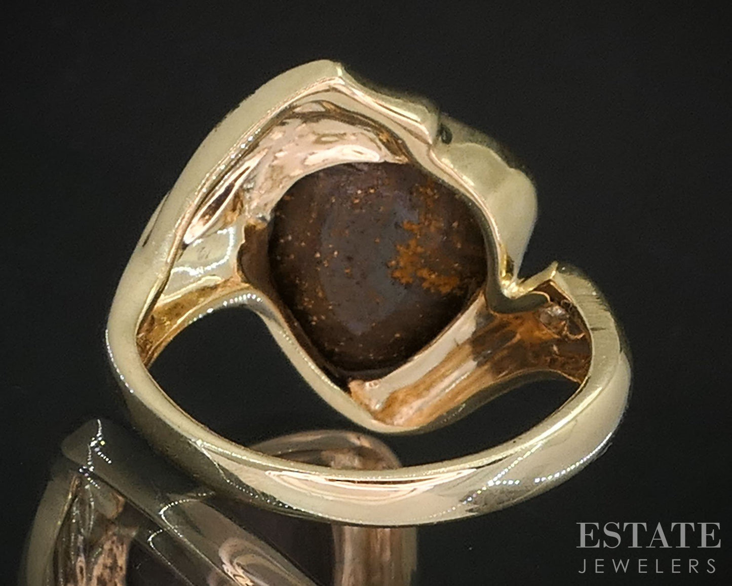 14k Yellow Gold Natural Boulder Opal & Diamond Ladies Band Ring 4.8g i19637