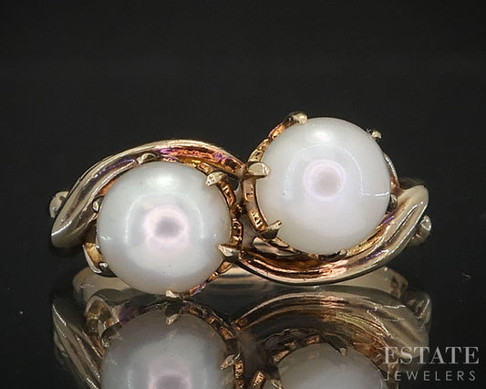 Vintage 10k Yellow Gold 5.2mm Cultured Pearl Ladies Band Ring 2.7g i19634