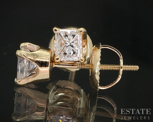 14k Yellow Gold Princess Natural .40ctw Diamond Screw Back Earrings i19635