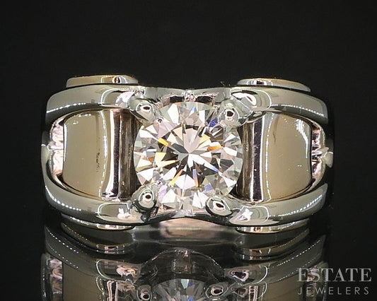 14k Two Tone Gold Round Natural .95ct Diamond Solitaire Band Ring 11.1g i19583
