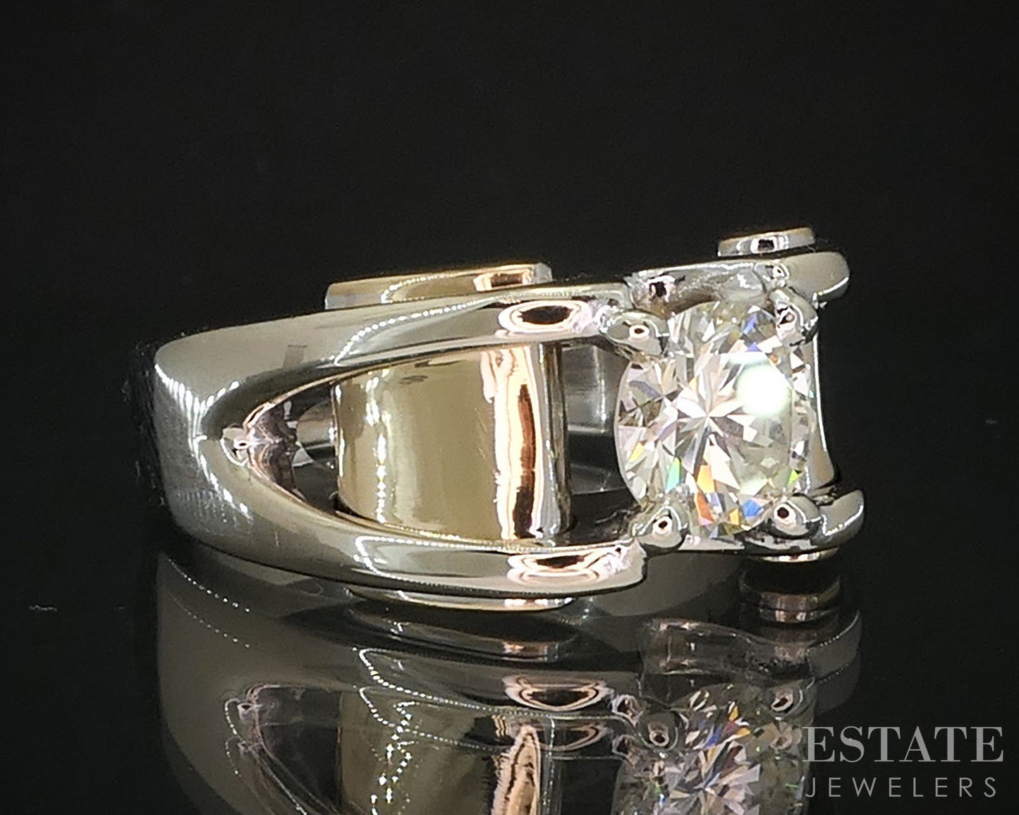 14k Two Tone Gold Round Natural .95ct Diamond Solitaire Band Ring 11.1g i19583