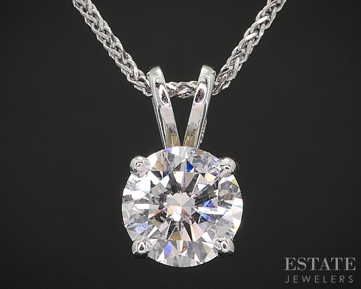 14k White Gold Round Natural 1.02ct Diamond Solitaire Necklace 3g 18"L i19585