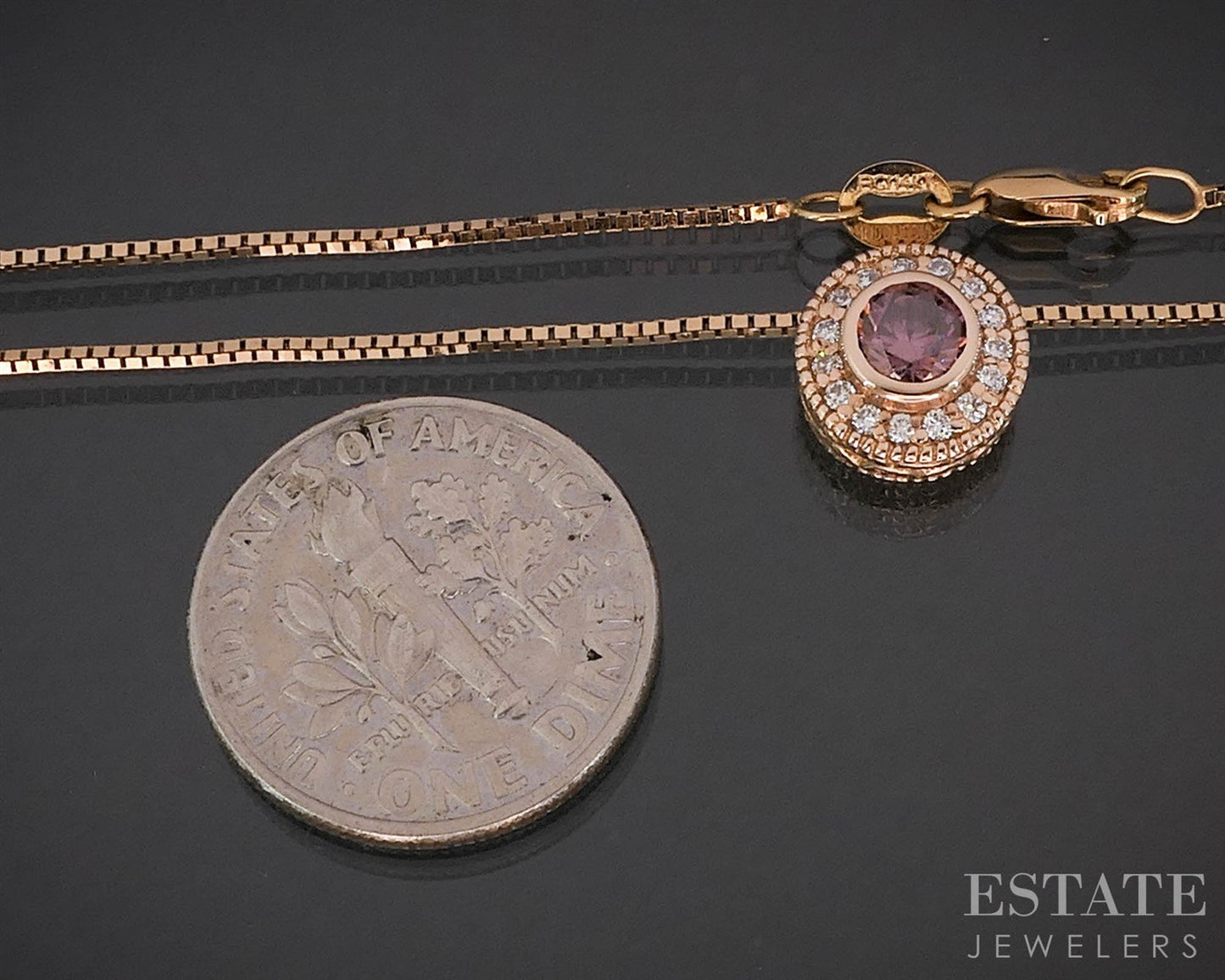 14k Rose Gold Round Natural .32ctw Pink Diamond Halo Necklace 3.1g 18"L i19626
