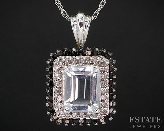 14k White Gold Natural Aquamarine & Diamond Ladies Necklace 3.3g 18"L i19640
