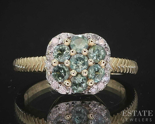 10k Yellow Gold Natural Green Tourmaline & Diamond Ladies Ring 2.4g i19632